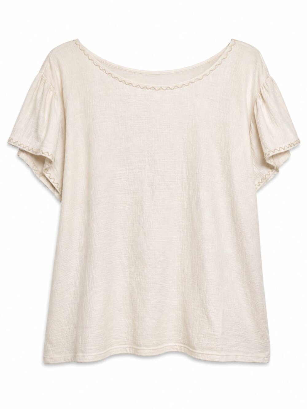 MAX STUDIO Scoop Neck Ruffle Cap Sleeve Cream Top , Size Medium